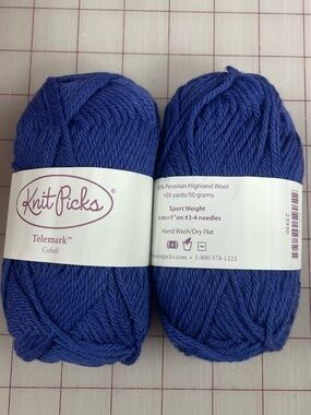 Knit Picks Telemark Yarn Cobalt Blue 100% Wool Sport Weight 50g / 103 yards